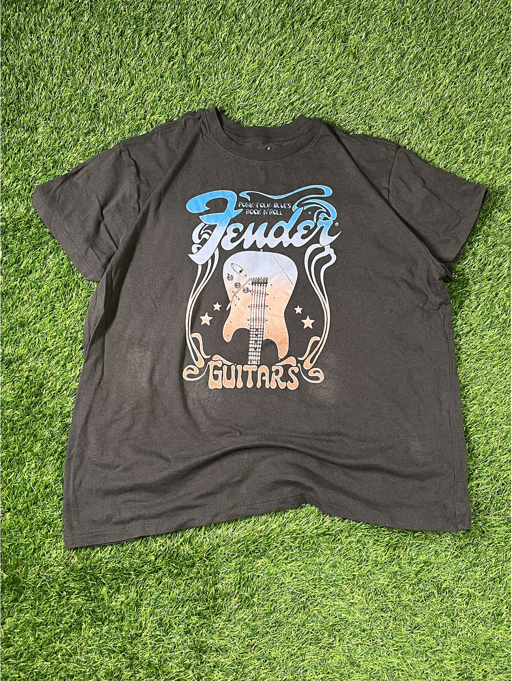 Y2k Fender Graphic Print Black 100% Cotton T-Shirt Mens XL